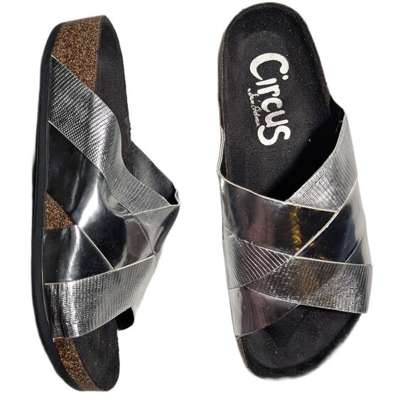 Circus by Sam Edelman Allison Silver Metallic Faux Leather Slide Sandals Sz 6 - Picture 1 of 7